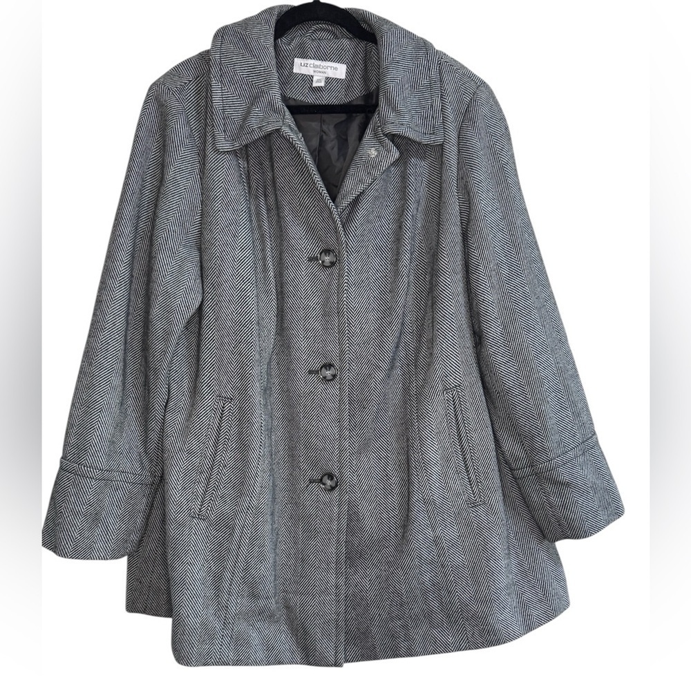 Liz Claiborne Gray Herringbone Tweed Pea Coat
